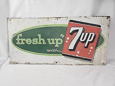 VTG 1960's 7 Up  Fresh Up With  Embossed Metal Advertising Sign USA -23x11 Stout • $249.99