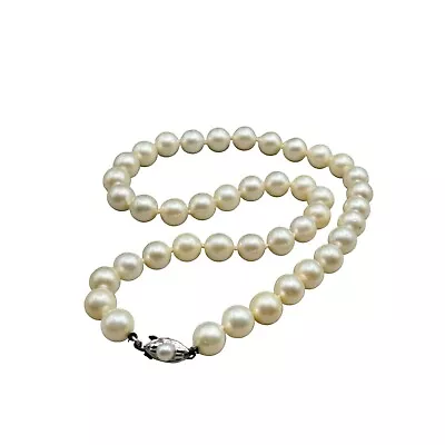 Vintage Pearls Necklace Genuine Hand Knotted Strand With 14k Clasp 8mm Pearls • $139