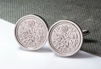 Lucky Sixpence 6d Coin Cufflinks - Choose A Year- Heads & Tails - Birthday Gift • £14.99