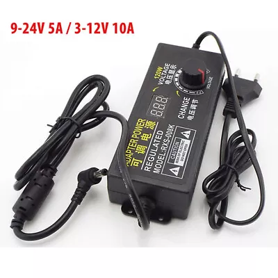 AC/DC Adjustable Power Supply Adapter Variable Voltage 3V-12V 10A 9V-24V 5A • £17.99