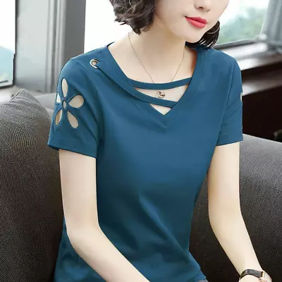 Camiseta De Mujer Camisas Moda Blusa Elegante Casual Manga Corta Nueva Camisa To • $20.01
