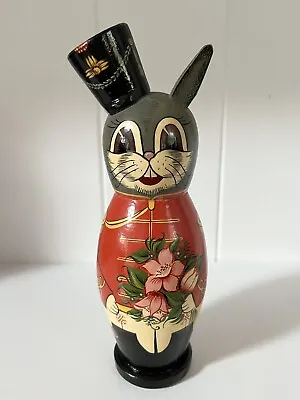 Vintage Wooden Doll Hand Painted Bunny Rabbit Easter Decoration Babushka • $98.86