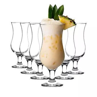 6x Pina Colada Glasses Hurricane Grande Cocktail Drinking Glassware 390ml Clear • £14