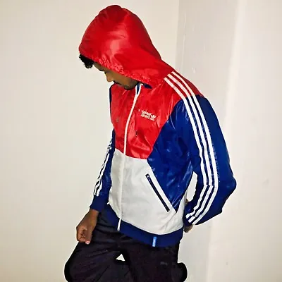 Super Rare Vintage Adidas Originals Jacket Shellsuit Red Blue Shell Cal Surf Sml • £148.09