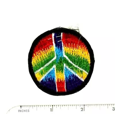 Embroidered Peace Sign Rainbow Rasta Mini Patch Fair Trade Nepal 2  Round • $4.50
