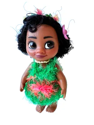 Hawaiian Girl Doll Custom Dressed Jointed Knees Flowers Wreath Big Eyes Lot D-5 • $15.99