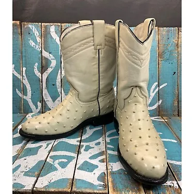 VTG Holster Girls/Ladies Leather Ostrich Cream Western Boots Shoes 25.5/Y6.5/W8 • $69.99