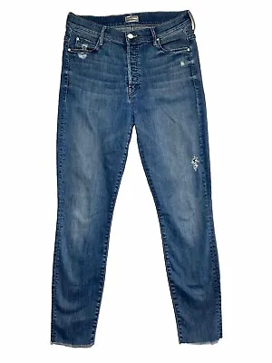 Mother Jeans Women's 29 Blue The Stunner Ankle Fray Raw Hem Button Distressed • $45