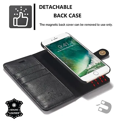 Black Magnetic Flip Wallet Genuine Leather Detachable Case For IPhone 8 7 SE2/3 • $18.04
