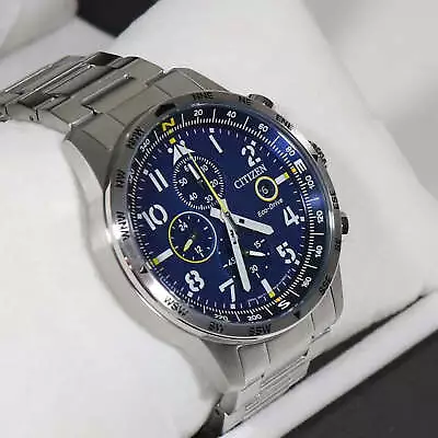 Citizen Men's Eco Drive Blue Dial Stainless Steel Chronograph Watch CA0790-83L • $209.99