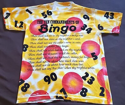 VTG 90s TEN COMMANDMENTS OF BINGO T Shirt All Over Print Single Stitch XL Funny • $28