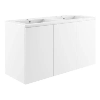 Modway Bryn 48  Modern Wood/Ceramic Double Sink Bathroom Vanity In White • $540.25