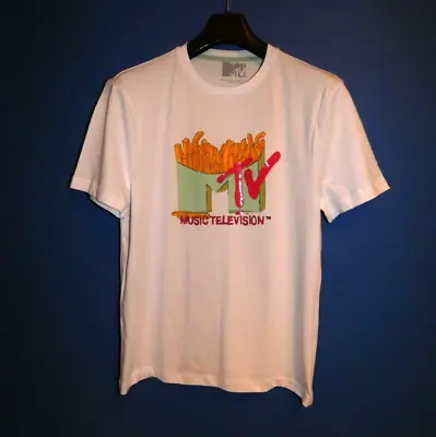 MTV Music Television T Shirt Tee Primark Cotton White Sz L Retro 80's 90's Look • £8