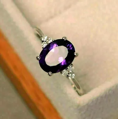 $134.99 • Buy 3Ct Oval Cut Amethyst Solitaire Women's Engagement Ring 14K White Gold Finish