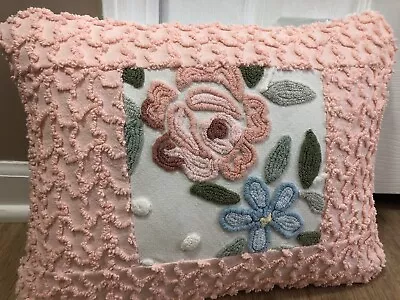 #5 Cabin Craft Peach Squig Creamy Throw Pillow Case Frm Chenille Bedspread 12x16 • $24.99