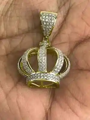 1.70Ct Round Cut Moissanite King Crown Pendant In 14K Yellow Gold Plated Silver • $112.49