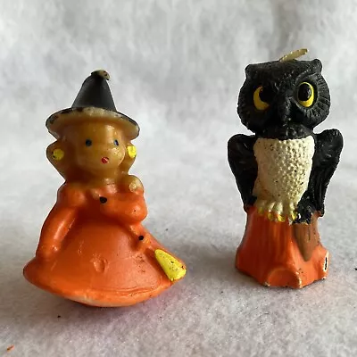 Vintage GURLEY HALLOWEEN Candles Black Owl On Tree Stump & Witch Lot Of 2 UNUSED • $22