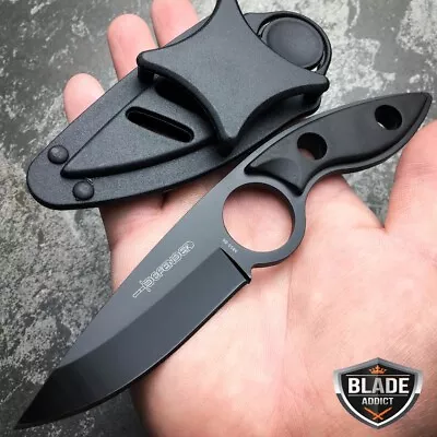 7  BLACK TACTICAL MILITARY FULL TANG FIXED BLADE NECK BOOT KNIFE W/ SHEATH NEW • $9.45