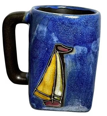 Mara Sailboat Coffee Mug Stoneware Pottery Handmade Hand Painted Mexico Signed • $29.97