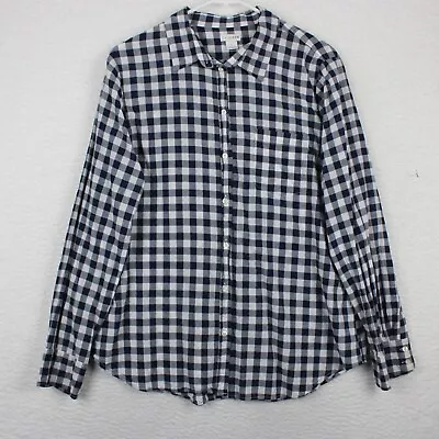 J.Crew Women's Gingham Classic Button Shirt Size L Checkered Black & White B9491 • $15.29