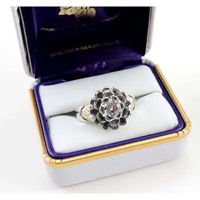 Black Hills Gold Sterling Silver Flower Ring Cubic Zirconia Size 9 FAST SHIPPING • £129.20