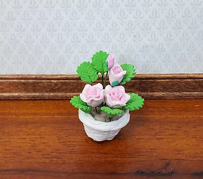 Dollhouse Pink Roses Flowers In A Basket 1:12 Scale Miniature Garden Plants • $5.99