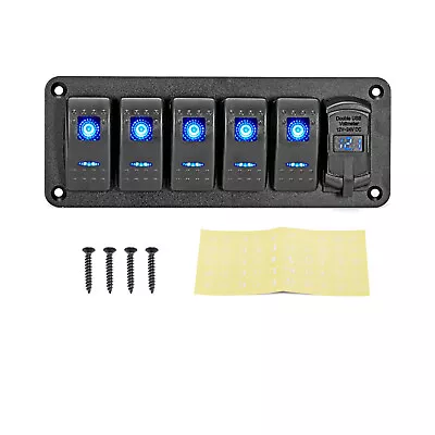 6 Gang Toggle Rocker Switch Panel Dual USB For Car Boat Marine RV Truck Blue LED • $22.99