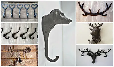 Vintage Cast Iron Hooks Shabby Chic Heart Love Heart Dog Stag Antler Key Antique • £7.49