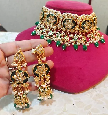 Kundan Necklace Indian Green Bridal Jewelry Sabyasachi Meenakari Wedding Jewelry • $60