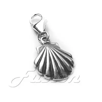 Solid .925 Sterling Silver Sea Shell Charm Clip-on ADD CHARM TO BRACELET CH20 • £7.49