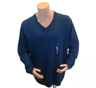 NWT Hart Schaffner Marx Men's Extra Fine Merino Wool Sweater Blue Big Tall 2XT • $24.99