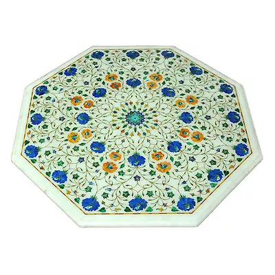 18  Marble Side End Table Top Semi Precious Stones Inlay Handicraft Home Decor • $548.58