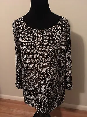 Michael Kors Black & Cream Patterned 3/4 Sleeve Blouse Size Medium • $19.50