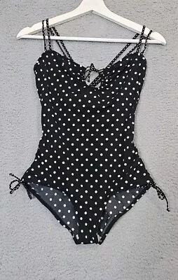 VINTAGE 90's DKNY One Piece Polka Dot Swimsuit Size 10 M MADE IN USA Pin-Up  • $18.95
