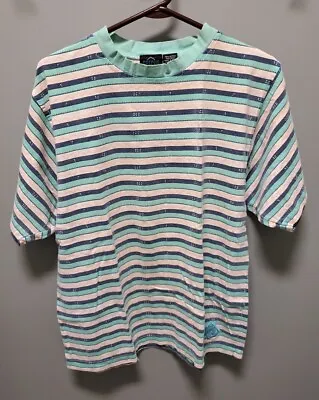 VTG 80s 90s Gotcha T-Shirt Mens L Green/Blue / White Striped Surf Skate • $40