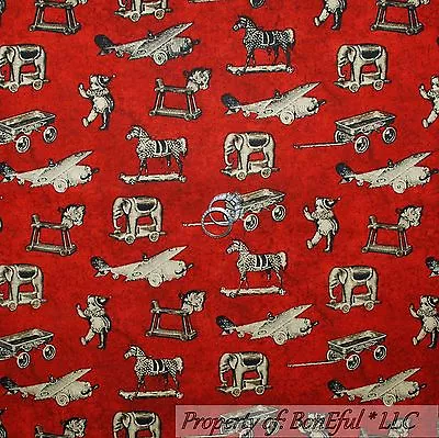 BonEful Fabric FQ Cotton Quilt Red Airplane VTG Antique Baby Boy Toy Bear Horse • $13.50