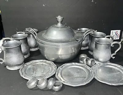 Vintage Wilton Armetale Pewter Soup Tureen Metal W/lid Mugs Napkin Holders • $85