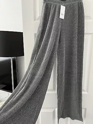 Long Tall Sally Ladies Silver Glitter Wide Leg Trousers Size 12 • £15