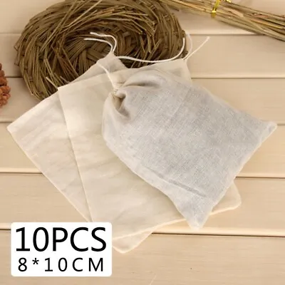 10x Muslin Drawstring Bags/Natural Unbleached Cotton Spice/Tea/Herb Pouch • £3.01