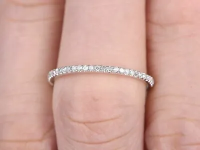 0.20Ct Round Lab-Created Diamond 14K White Gold Micro Pave Wedding Eternity Band • $270