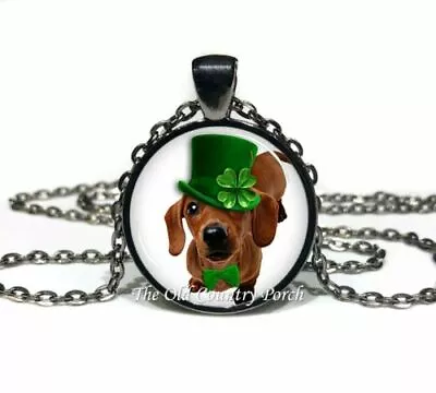 Weiner Dog/Dachshund - St. Patrick's Day Glass Pendant Necklace • $12.09