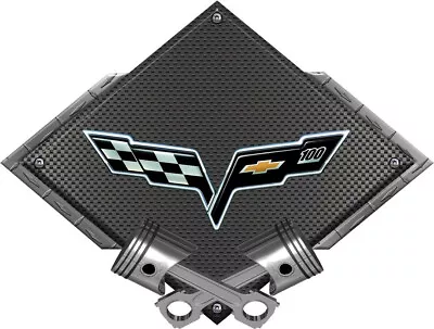 Black Diamond Cross Pistons Corvette 100th Metal Sign Wall Hanging Art - 25x19 • $74.95