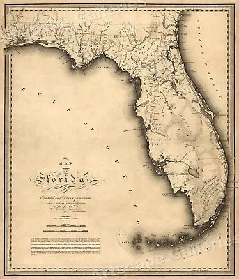 1823 Historic Map Of Florida And Gulf Of Mexico - 20x24 • $16.95