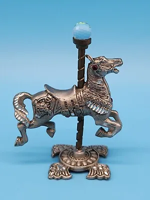 Vintage 1991 Masterworks Fine Pewter Carousel Horse Figurine W/ Crystal Pole Top • $25