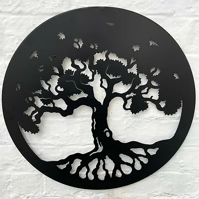 Tree Of Life Wall Art Black Metal Silhouette Round Magical Garden Ornament Gift  • £22