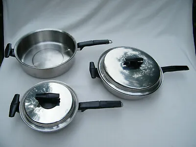 VINTAGE VOLLRATH STAINLESS STEEL SKILLET W Regular & Dome Lids  1 Qt POT & Lid • $79.99