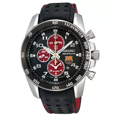 Brand New SNAE75P1 Seiko Sportura Black FC Barcelona Chronograph Men Wristwatch • $403