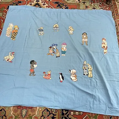 £10 • Buy Genuine Vintage 1930s Childs Bed Curtain Appliqué Bonzo Dog Mickey Mouse Blue