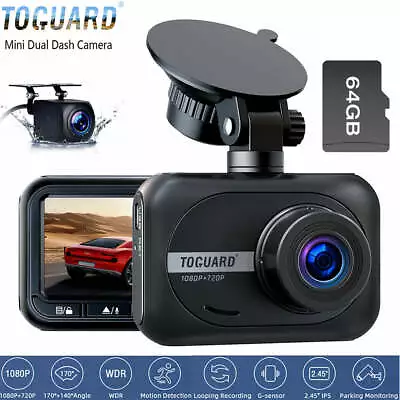 TOGUARD Dual Dash Cam 1080P Car DVR Camera Parking Monitor Night Vision 64GB SD • $75.29