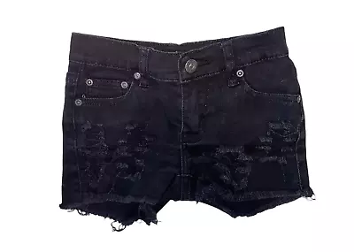 Vintage Havana Girls Black Distressed Cutoff Low Rise Jean Shorts 10 • $14